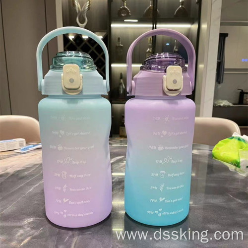 2000ML frosted plastic water bottle with gradual change portable bottle gym sports kettle 2 liter water bottle